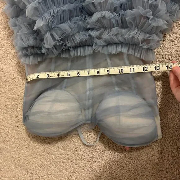 its milla blue tulle ball gown dress w/ train sleeveless corset bodice S small - Picture 10 of 11